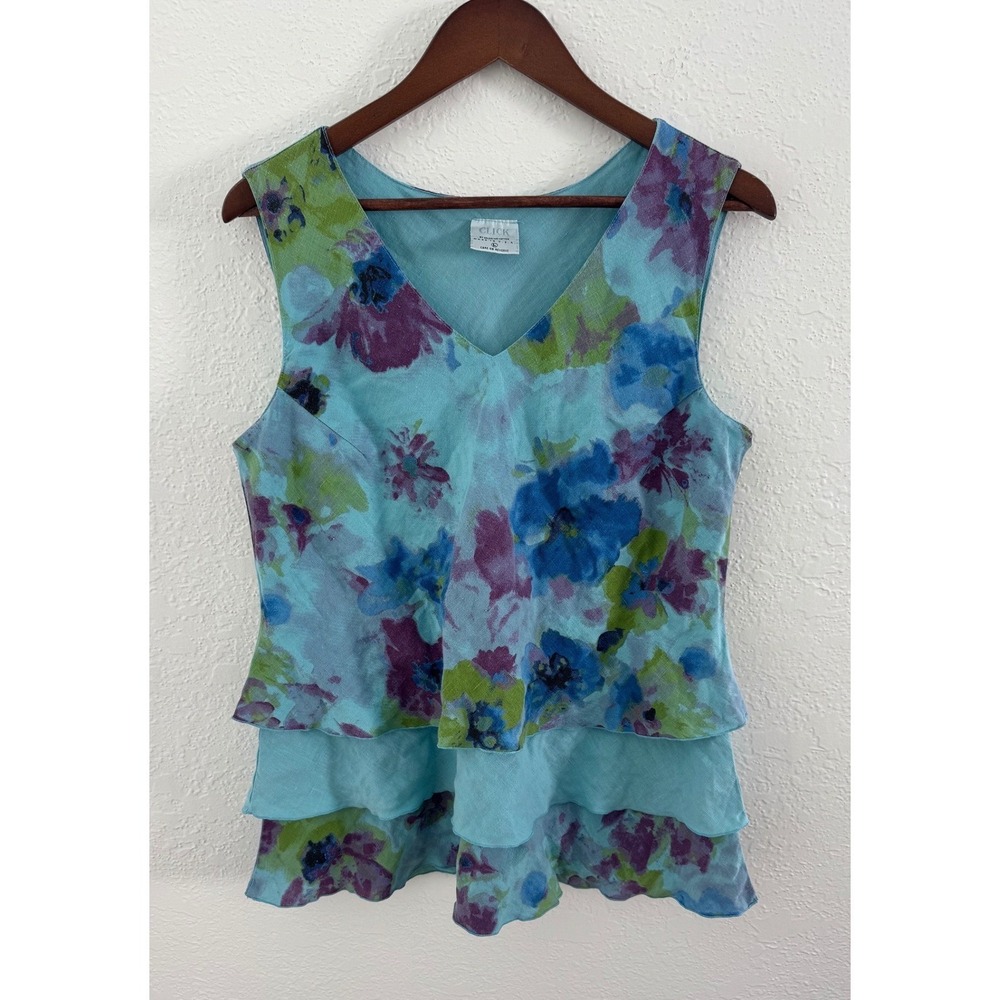Click by Color Me Cotton Linen Layered Lagenlook Blouse Top Large Art to Wear